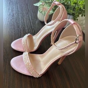 Elegant Pink Pearl-Embellished Heels